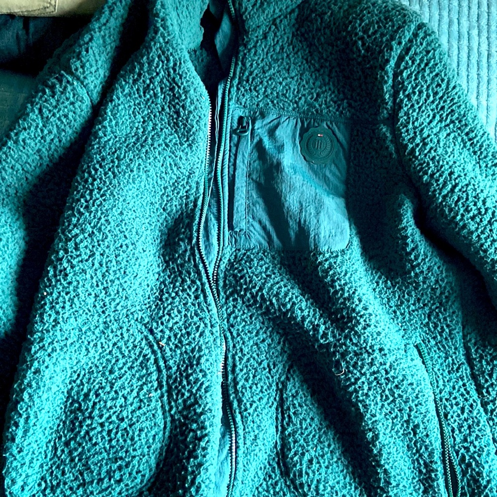 Tommy Hilfigure teal fuzzy zip up
